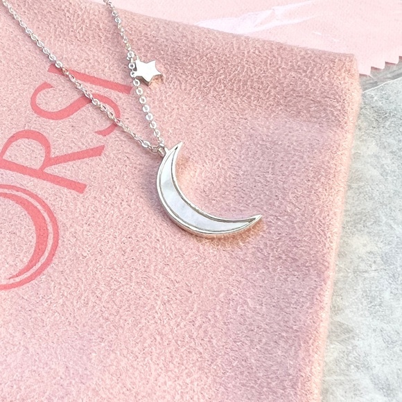 New ORSI Silver Luna Moon and Star Necklace - Picture 1 of 4